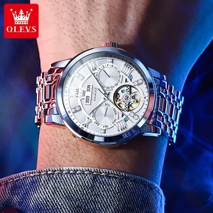 OLEVS Men's <b>Watches</b> <b>Skeleton</b> Flywheel <b>Automatic</b> Mechanical Original Wristwatch for Man Waterproof Luminous Perpetual Calendar - Product Image 3