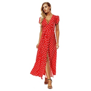 Elegante vestido bohemio de playa para mujer Vestido de cóctel con lunares - Product Image 1