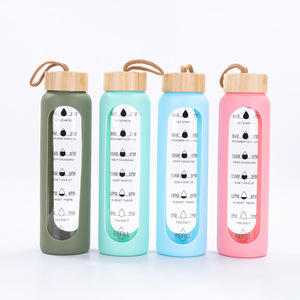 Bicchiere <span class=keywords><strong>in</strong></span> Vetro Borosilicato per Alimenti con Coperchio <span class=keywords><strong>in</strong></span> <span class=keywords><strong>Bambù</strong></span>, Bottiglia d'Acqua <span class=keywords><strong>in</strong></span> Vetro con Custodia <span class=keywords><strong>in</strong></span> Silicone - Product Image 3