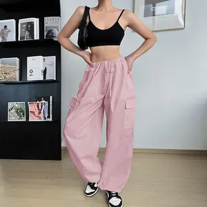 Solid Color Work Out Women Pants Trousers New Design Loose high waist cargo pants Sport Trousers Pants