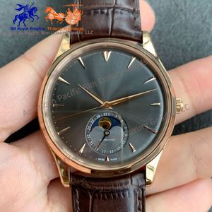 Reloj Mecánico Automático Jaegeres con Esfera Gris, Fase Lunar y Correa de Cuero Marrón para Hombre, LeCoultre - Product Image 2