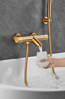 Mitigeur thermostatique doré brossé pour douche, avec bec cascade pour baignoire, douchette à main et robinet de remplissage pour salle de bain, avec vanne de fixation encastrée
