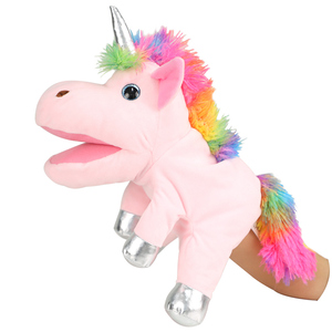 Unicornio de peluche con boca móvil abierta, marionetas de mano, dedos, juego de rol imaginativo, juguete interactivo, teatro, marionetas de dedo, unicornio - Product Image 1