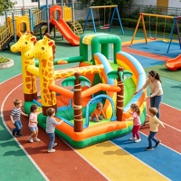 Château gonflable géant en PVC pour enfants, motif girafe de la jungle, avec toboggan, pour jeux en extérieur et à domicile