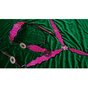 Ensemble complet de bride et de collier de poitrine en cuir western avec décorations perlées à la main pour une résistance et un confort durables - Product Image 5