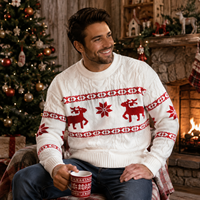 Pull de Noël personnalisé - Pull d'hiver tricoté à manches longues brodé - 100 % coton pour homme - Anti-plis