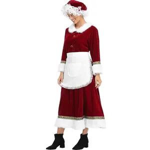 Mulheres Santa Traje Adulto 5PCS Plus Size Deluxe Velvet Chirstma Santa Dress Outfit Senhora Claus Traje