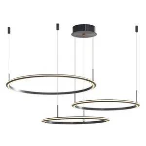 Dimmable Rodada Decorativa Led Luzes Pingente Sala De Estar Anel Teto Moderno Lustre Preto Luxo