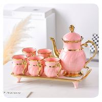 Nouveau Service de Tasses à Thé et Café en Porcelaine Luxe 8 Pièces, Bord Doré Arabe, avec Théière et Plateau