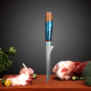 Couteau à désosser Jinniangzi 6 pouces en acier Damas |   Couteau à filet et à <span class=keywords><strong>viande</strong></span> en acier japonais |   Couteau à lame pleine avec manche en bois et résine bleue |   Vente en gros - Product Image 5