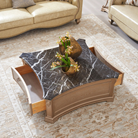 Table basse carrée de style antique de luxe sur mesure avec plateau en marbre naturel, meubles de salon de style américain/français