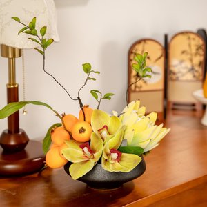 Arreglo Floral de Flor de Nuez de Jamaica Artificial, Flor de Seda en Jarrón, Decoración para el Hogar, Centro de Mesa - Product Image 1