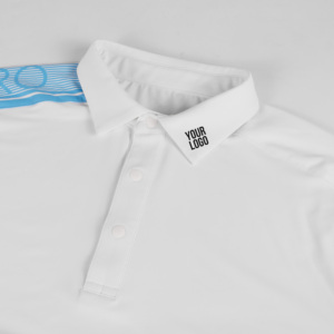 Men's White Short Sleeve Polo Shirt Solid Color Knitted Polyester Quick Dry Casual Wear Button Front and Logo on Left Sleeve - Product Image 3