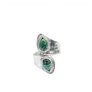 Natural Malachite <b>Adjustable</b> Open <b>Ring</b> in 925 Sterling <b>Silver</b> Handmade Artisan Jewelry Wholesale Manufacturer - Product Image 2