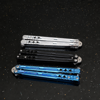 Couteau de poche pliant en acier inoxydable 5Cr13MoV, couteau d'entraînement Balisong non affûté, manche en aluminium oxydé noir, couteau EDC