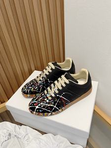 Chaussures noires à lacets de luxe sur mesure à talons hauts avec semelles souples, nouvelle peinture graffiti éclaboussée, chaussures décontractées pour hommes et femmes - Product Image 2