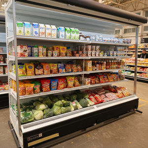 Congélateur vertical de supermarché à refroidissement par air pour fruits et légumes, vitrine ouverte, contrôle numérique, portes à rideau nocturne - Product Image 1