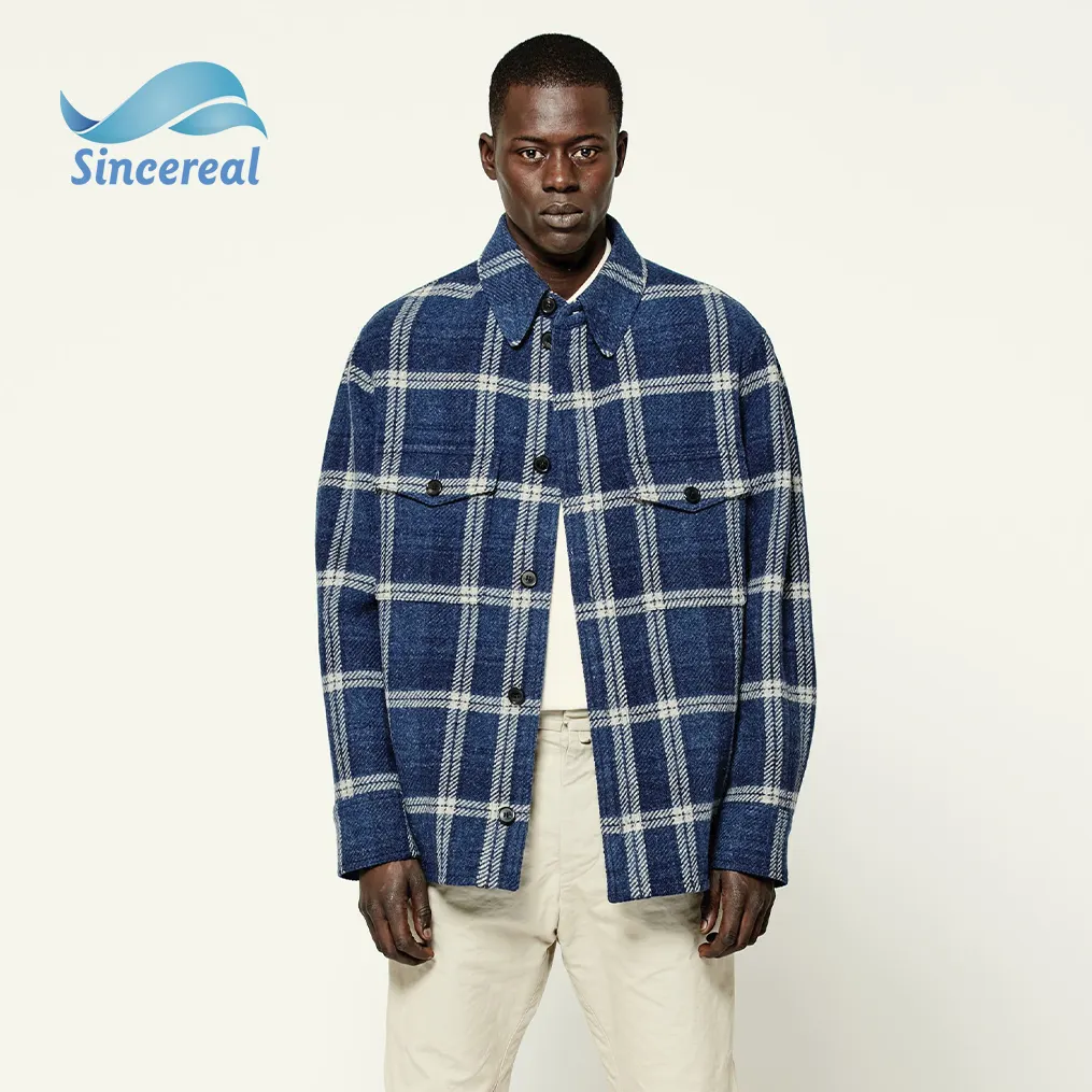 Men's Oversized flannel shirts Jacket Coat Single Button Plaid Casual Jacket Wool Winter Autumn Cotton-Padded Jacket