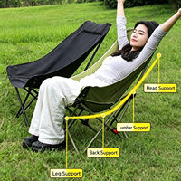 Chaise pliante inclinable à dossier haut réglable en 3 positions, durable, avec poche de rangement, portable, pour le camping en plein air, la plage, le jardin, la pêche, le parc