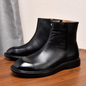 Bottes courtes en cuir noir minimalistes <span class=keywords><strong>haut</strong></span> <span class=keywords><strong>de</strong></span> <span class=keywords><strong>gamme</strong></span> pour hommes, best-seller, avec fermeture éclair latérale, semelle plate confortable - Product Image 3