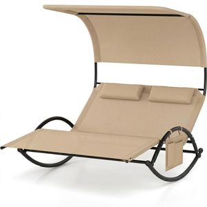 Chaise longue double stable avec support à bascule, protection solaire complète, sac de rangement supplémentaire, chaise longue relaxante pour deux personnes pour la plage - Product Image 1