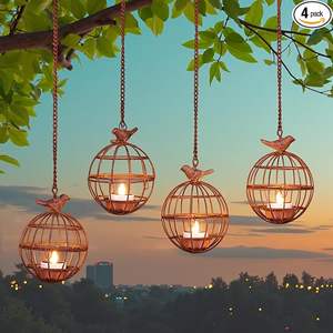 Luci a lanterna da esterno a sospensione <span class=keywords><strong>solare</strong></span> 4 Pack rustica palla Birdcage candela appesa <span class=keywords><strong>lampadario</strong></span> impermeabile per albero - Product Image 1