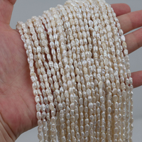 Perles Keshi en vrac, semi-finies, couleur blanche, 3-4 mm, perles baroques d'eau douce, brin de perles en vrac pour le bricolage, vente en gros
