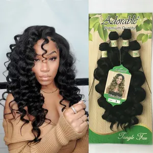 Sharopul natural human hair mix with synthetic fiber cheap price weft with closure hair extensions water wave deep curly weave