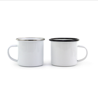 Mug à café en émail vierge pour sublimation, 12 oz, avec bord noir, pour le camping, mug en émail personnalisé pour sublimation