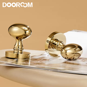 Kenop Pintu Bentuk Telur Kuningan Poles DOOROOM, MOQ 50 Set, Gagang Pintu Bulat Emas Grosir untuk Pintu Interior - Product Image 1