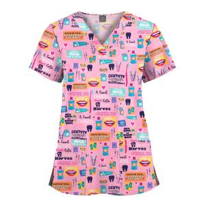 Ensemble d'uniformes médicaux pour femmes avec impression intégrale, haut de blouse de dessin animé, haut de blouse médical classique à col en V, haut de blouse médical personnalisé - Product Image 2