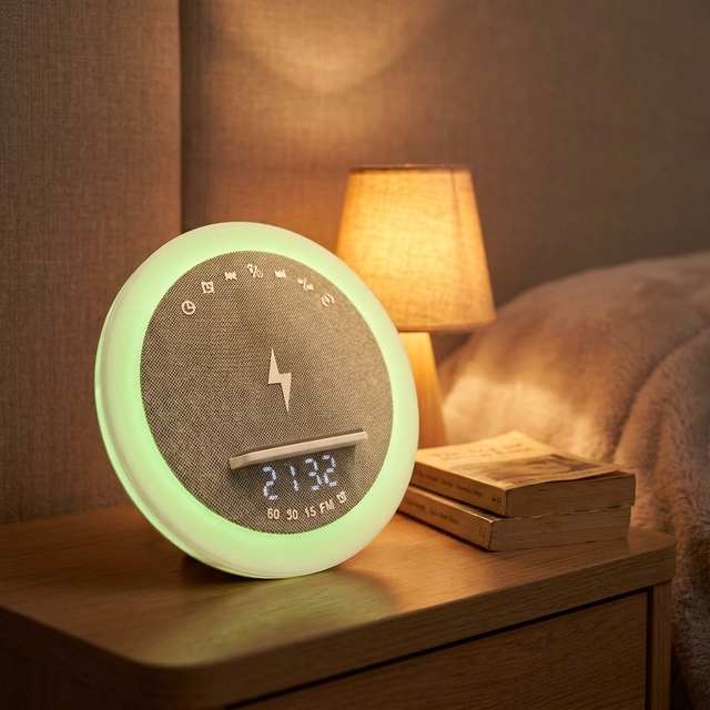 New Product White Noise Night Light Bedside Lamp With Bluetooth Speaker Fast Charging Led Light Wireless Charging Clock Speaker