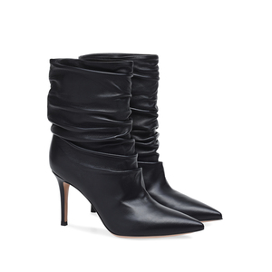 Ladies Thin Heel Winter Short Boots Grande Taille Femmes <span class=keywords><strong>Nude</strong></span> Slip on Slouch Booties Pointy Toe High Heel Pleated Black Ankle Boots - Product Image 2