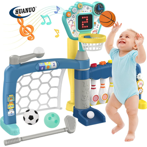 Jouets sportifs pour enfants 5-en-1 : <span class=keywords><strong>Panier</strong></span> de <span class=keywords><strong>basket</strong></span>, football, bowling, baseball, golf – Centre d'activités pour tout-petits et bébés - Product Image 1