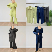Ensemble décontracté 2 pièces pour femme, style Dubaï, design tendance, pour l'Aïd, haut plissé et pantalon large, couleur unie, coupe ample