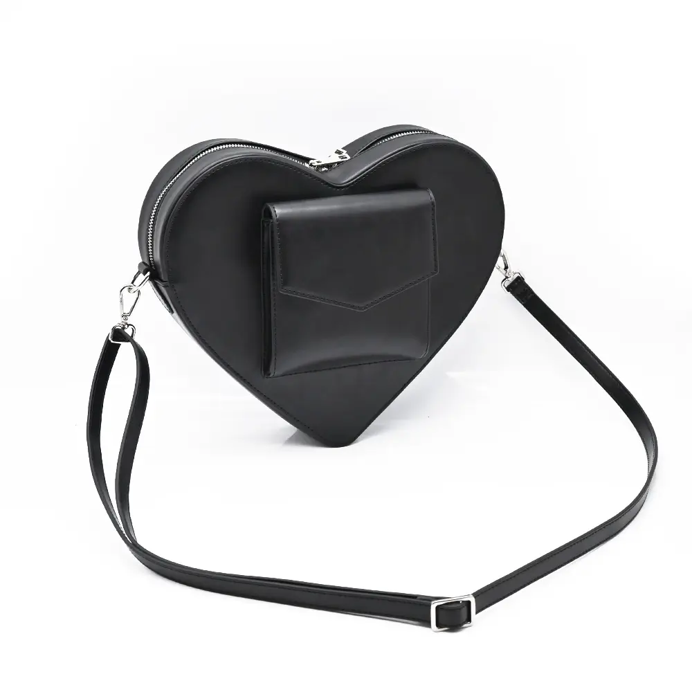 Premium Quality Black Leather Fashion Cross Body Heart-shaped Satchel Shoulder Bag For Women