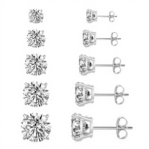 Cute <b>Stud</b> Earrings 925 Sterling <b>Silver</b> Bezel Setting Black 7MM ZIRCON Engagement Party Wedding Costume Certified - Product Image 3