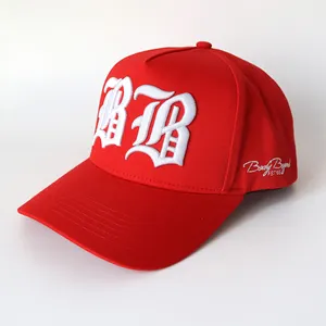 Professional Custom Made 3D Embroidery LOGO Cotton Twill 5 Panel A Frame Structured Red Color Sports Baseball Cap And Hat