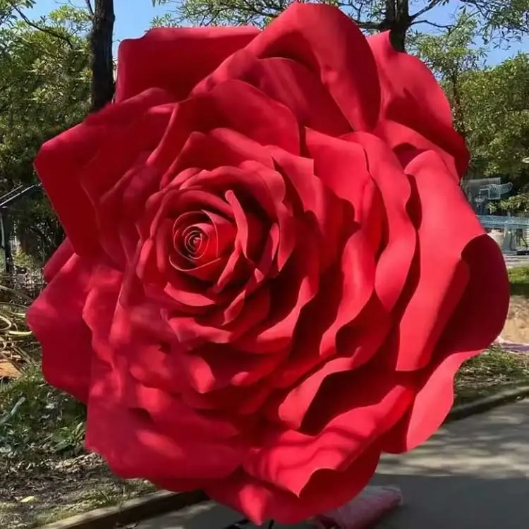 Scultura contemporanea personalizzata del giardino della statua della rosa del fiore dell'acciaio inossidabile del metallo all'aperto