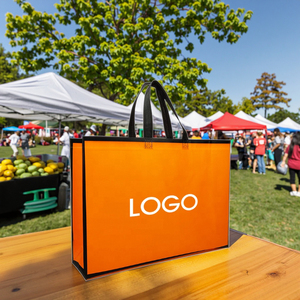 Orange Non Woven Fabric Shopping <b>Bag</b> With Logo Print Large Size Top Handle <b>Reusable</b> Eco Friendly - Product Image 2