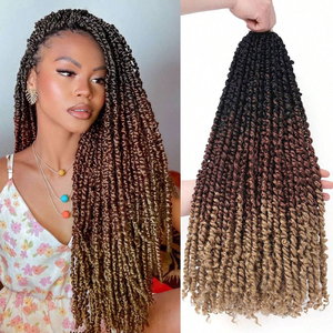 Extension per capelli sintetici all'uncinetto Pre-twisted Passion Twist 3 tonalità per trecce bohémien <span class=keywords><strong>marroni</strong></span>, morbide, effetto seta, a lunga durata, non-Remy - Product Image 1