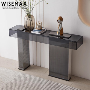 Table en <span class=keywords><strong>verre</strong></span> trempé de luxe moderne, pour couloir, cadre en <span class=keywords><strong>acier</strong></span> inoxydable, Table étroite, pour meuble de salon, 20 pièces - Product Image 5