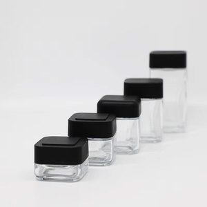 Wholesale 1oz 2oz 3oz Cr Glass Square Jar with Child Resistant Black Lid <b>Smoking</b> Dry Flowers Herbs Tobacco Packaging - Product Image 1