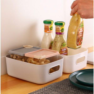 Plastic Storage <b>Bin</b> Rectangle No Lid For Home <b>Kitchen</b> Desk Organization White Gray Apricot Color - Product Image 2