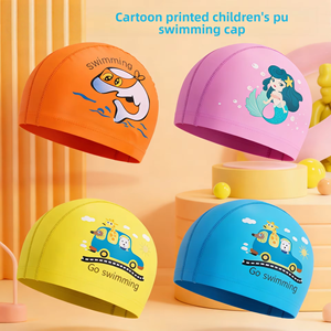 <span class=keywords><strong>Bonnet</strong></span> <span class=keywords><strong>de</strong></span> <span class=keywords><strong>bain</strong></span> imperméable en tissu PU pour enfants, filles et garçons, motif dessin animé, extra-large, enveloppant la tête, pour adolescents apprenant la natation - Product Image 1