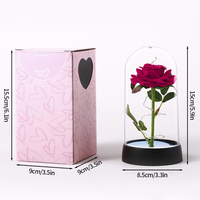 LUYI - Fleurs artificielles en rose, fleur éternelle sous cloche en verre, rose lumineuse, cadeau de mariage, anniversaire, Saint-Valentin, luminescence, décoration de la maison