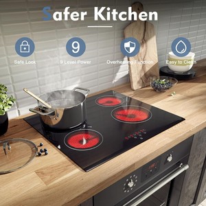 Table de cuisson encastrable OEM en céramique, 4 brûleurs, 9 niveaux de réglage, surface lisse, compatible gaz et induction - Product Image 3