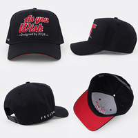 Gorra de Béisbol de 5 Paneles con Visera Roja, Estilo Lifestyle, Corona Alta Estructurada, Logotipo Bordado en 3D Personalizado, Cierre a Presión, para Extensión de Marca