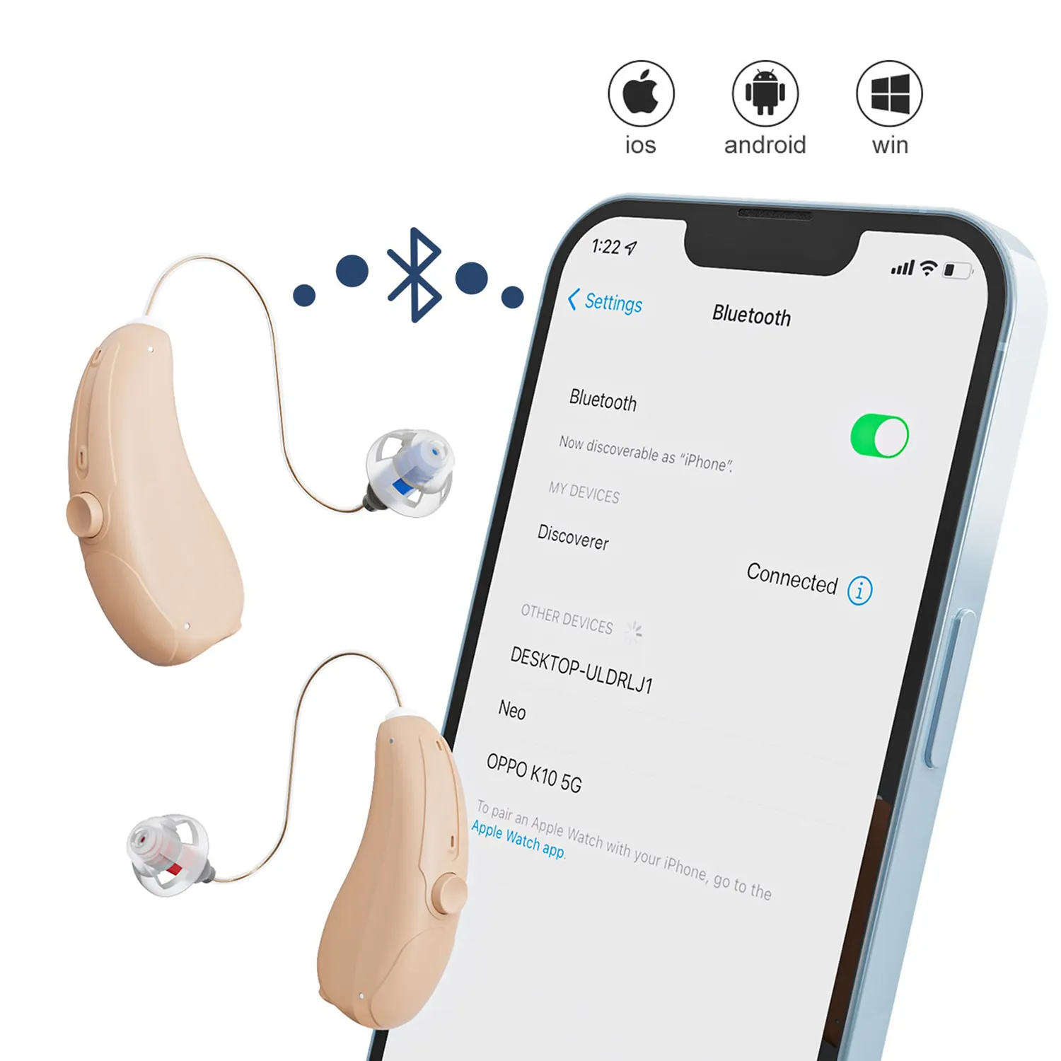 2023 otc調整可能な医療用マルチチャンネル補聴器イヤーポッドBluetoothプロフェッショナルデジタル補聴器充電式