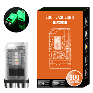 Boruit công suất cao 900lm kép <span class=keywords><strong>LED</strong></span> Polymer Pin <span class=keywords><strong>Led</strong></span> đèn pin IP65 không thấm nước có thể sạc lại V3 Keychain <span class=keywords><strong>Torch</strong></span> ánh Sáng Ngọn đuốc - Product Image 1